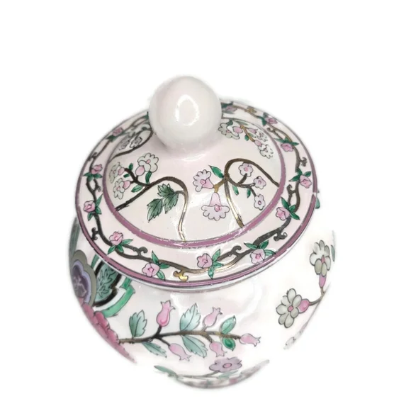Floral porcelain ginger jar cookie jar vase decor with lid. 10 tall with lid.